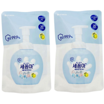 댕Ol몰 엘지 세균아꼼짝마 세꼼마 버블 핸드워시 레몬향 리필리필 파우치 200ml, 2개