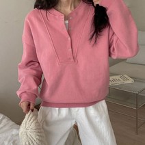 [랜덤플레이] 네추럴 오버핏 여성 라운드 단추 맨투맨