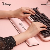 디즈니 정품 무선 레트로 키보드 캐릭터 귀여운 곰돌이 푸우 미키 마우스 피글렛 노트북 저소음 조용한 예쁜 핑크 타자기 편집 디자인 사무용 조약돌 손목 받침대 추천 다이소, 5. 레트로무선키보드 미키+손목받침대