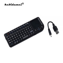 무접점 서든 키감좋은 개발자 게이밍 조약돌 Kebidumei 고품질 2.4G RF 미니 무선 키보드 3 in 1 미니 핸드 헬드 쿼티 + 터치 패드 마우스 PC 노트북 스마트 TV, Russian, White Backlighting