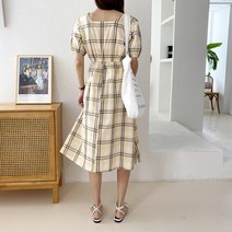 마롱패션 체크 퍼프 카키 소라 옐로우 여성 봄 여름 원피스