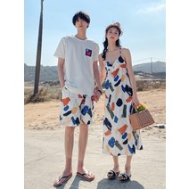 신혼 여행 커플 2023 여름 비치 스커트 바지 해변 리조트 캐주얼 원피스