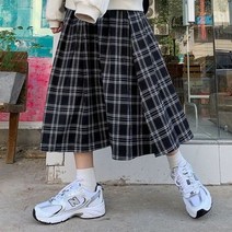 스커트 듀엘스커트 여성 Preppy Allmatch 세련된 격자 무늬 블랙 우아한 하이 웨스트 일본식 a 라인 Ulzzang School Teens Retro 195756