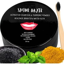 셀프치아미백 활성탄 및 강황 치아 미백 분말 염증 감소 민트 향 무료부드러운 블랙 대나무 칫솔이 더 밝고 치아가 하얗게 2.0온스, [01] 검은색