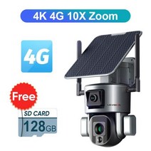 홈캠 팻캠 홈카메라 LS VISION-4K 4G 무선 태양열 카메라 8MP 와이파이 듀얼 렌즈 4X 10X 광학 줌 태양 전지 패널 포함 휴머노이드 추적 PTZ 보안, 4K 4G 10XZoom