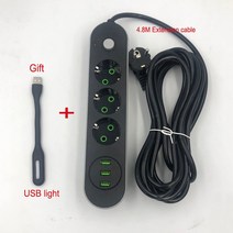 멀티탭5M 연장 코드 전원 스트립 소켓 EU 플러그 3 USB 충전 벽 어댑터 로봇 진공 청소기에 적합, 01 250 볼트_01 Black_01 EU_01 3, 18 4.8M with light