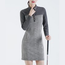 따뜻한 슬림핏 카라 여자 기능성 골프 웨어 체크 원피스 필드