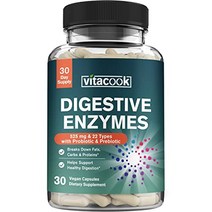 vitacook 소화 효소 525mg 22가지 풀 스펙트럼 효소 및 프로바이오틱 앰프 프리바이오틱 10가지 균주 500억 cfu 소화기 건강 앰프 팽만감 완화 지연 방출 비건