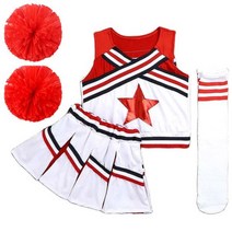 Pompoms 치어 리더 의상 여자 경쟁 레드 학교 팀 유니폼 클래스 정장 아동 댄스, XXL150CM 33-40KG, CHINA, Girl Cheerleader A