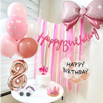 핑크생일파티세트 파티용품 아이 백일 풍선, 1. 기본옵션-핑크리본세트