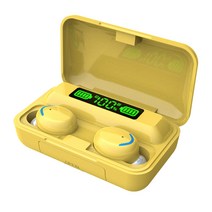 JC 범용 스포츠 이어폰 미니 스테레오 헤드폰 tws in ear earbuds 스피커 딥베이스 마이크 led 전원 디스플레이 이어폰, 11.2x9.3x4.7cm, ABS, 노랑
