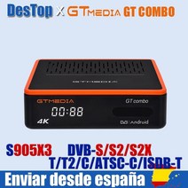 위성 TV 수신기 1pc gtmedia 새로운 안드로이드 박스 gt 콤보 안드로이드 9.0 + dvb-s2xt2c 지상파 디코더 google 셋톱 박스, 1gt 콤보, 영국 플러그