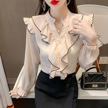 디아리스 여성 봄가을 프릴 쉬폰 블라우스 1061