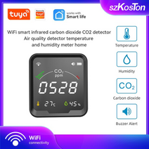 공기질측정기 미세먼지 산소농도 가스누출 tuya wifi co2 센서 스마트 적외선 공기 품질 센서 온도 습도 감지기 led 스크린 주거 자동화, 검은색