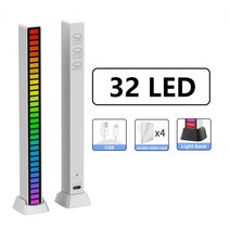 새로운 3d led rgb 주변 야간 조명 스트립 음악 사운드 컨트롤 픽업 리듬 램프 게임 조명 바 자동차 파티 홈 오디오 장식, 32 led-화이트, 충전식