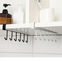 카페 벽선반 찬장 못없이 선반 컵걸이 달기 ㄷ자 수납 후크 싱크대 주방 진열 행거 선반장 틈새 클립 매직 6구 철제 디귿자 레일 벽 수납장 선반대 걸이 다용도실 다이 정리대 블랙, 상세페이지 참조