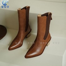 셀럽당 가을 리얼 가죽 통굽 첼시 부츠 뾰족하다 깡마른 부츠 미들 부츠 털부츠 앵클부츠