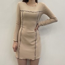 VANANA2 국내제작 라인 배색 포인트 여리핏 슬림 긴팔 원피스 2color