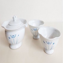 김해 도자기 다기 다도 입문용 백자 데이지 휴대용 여행용 2인용, 1세트