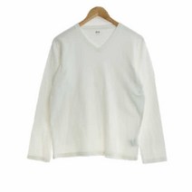 유니클로 화이트 면 브이넥티셔츠 남자 S 4244