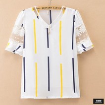 가바바 여성 빅사이즈 블라우스 컬러 스트라이프 반팔 블라우스 G46068