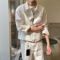 봄 가을 워싱 면 숏 트러커 자켓 / 크림 화이트