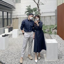 바스락원피스 커플시밀러룩 청담며느리룩 원피스 9월하객룩 핀턱 맥시랩 앞단추 남색 크림색