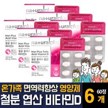 철분 영양제 엽산 비타민B12 비타민D 함유 피로 회복 면역력 향상 임산부 임신 여성 여자 주부 출산후 신생아 어린이 돌아기 아이 유아 키즈 초중고등학생 청소년 노인 보충제 추천, 60정 6개