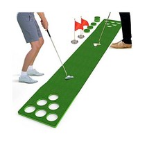 ajee 실내 세트용 골프 퍼팅 그린 매트 탁구 게임 2홀 컵이 있는 2 레드 플래그 훈련