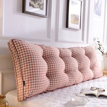 간단한 격자 침대 옆 쿠션 등받이 북유럽풍 등쿠션 허리 받침 벽가드 침대 헤드쿠션 대왕쿠션, 60x20x50cm(버클 제외), 주황색 격자 무늬