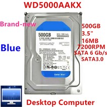 새로운 원본 HDD WD 파란색 500GB 3.5 quotSATA 6 기가바이트/초 16MB 7.2K 내장 WD5000AAKX WD5000AAKS 용, [01] 3.5