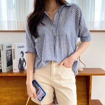 ST반오픈남방 / 스트라이프남방 캐주얼셔츠 베이지룩 셔츠코디 여성셔츠 여성남방코디 체크남방 캐주얼룩 44~66사이즈 / 라온 바이엘제이