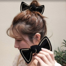 루즈루나 리본 벨벳 고탄력 헤어슈슈 곱창 밴드 머리끈 자동 머리핀