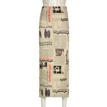 신문 뉴스 레터링 패턴 롱스커트 H라인 치마 스판 허리 밴딩 힙합 스트릿 데일리 S027