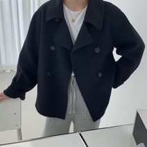 아이엠몽 여성 기본 데일리 숏 더블 코트 숄카라 베이직 베이톤