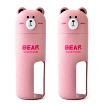 더자카 친환경 곰돌이 칫솔 케이스, 핑크, 2개