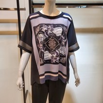 막스카라 라운드넥 반팔 프린트 언발 블라우스 M12QWB418