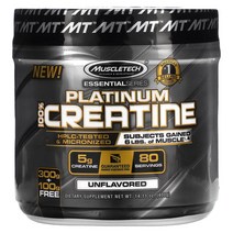 Muscletech Essential Series Platinum 100% Creatine 머슬테크 에센셜 시리즈 플래티넘 100% 크레아틴 무맛 14.11 oz 400 g, 400g, 1개