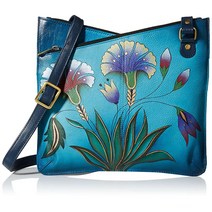 Anna by Anuschka 여성용 천연 가죽 V 탑 멀티컴파트먼트 크로스 바디| 핸드 페인팅 오리지널 아트워크