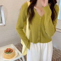 브이넥니트가디건 한다이웨이 여성 가을 디자인감각 보이핏 볼륨 숏 스웨터 코트 트렌드 3137745187