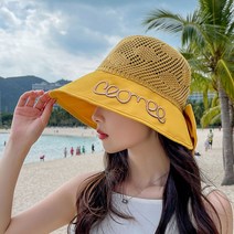 여성 골프 버킷햇 메쉬 썬캡 모자 벙거지 버킷햇 여름 넓은챙 라운딩 휴가, 옐로우