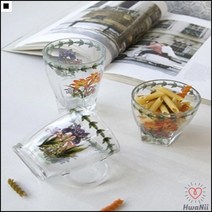 적당한크기 레스토랑물컵 나팔꽃프린팅 하이볼 투명글라스 유리손잡이컵, 소 언더락