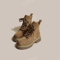 여성 워커 세무 부츠 레이스업 스웨이드 6cm 키높이 통굽 군화 여자 가을