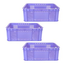 뉴플라스틱 운반상자 6호 운반 수납 플라스틱 바구니 사각 농수산물 3개묶음, 운반6호_디지털 라벤더(3개묶음)