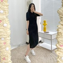 니까니까 배럴 카라 롱원피스 얇은 니트 골지 반팔 원피스 4color