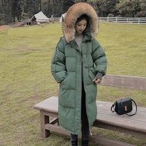 캐주얼 루즈핏 털 후드 롱패딩 여성용 두껍고 따뜻한 스노우 아웃웨어 오버사이즈 파카