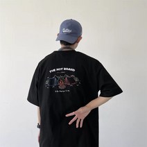 100% 순면 일본 프린트 여름 루즈핏 맨투맨 반팔 티셔츠 남녀 tee