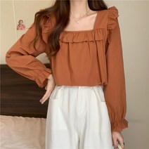 프릴 스퀘어넥 코튼 면 러플 블라우스 오버핏 하늘하늘 벌룬 샤랄라 보세 수입 SY