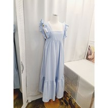 썸머 통통 루즈핏 스퀘어넥 프릴 셔링 캉캉 나시 롱 원피스