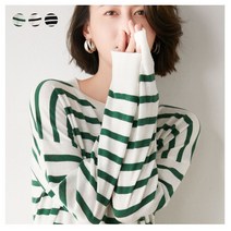 키밍 여성 줄무늬 니트 티셔츠 라운드넥 긴팔 루즈핏 0.9128ea